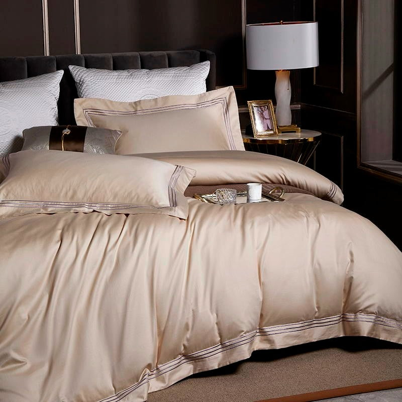 Luxurious Leila Beige Kilim Embroidered Edge Egyptian Cotton Bedding Collection