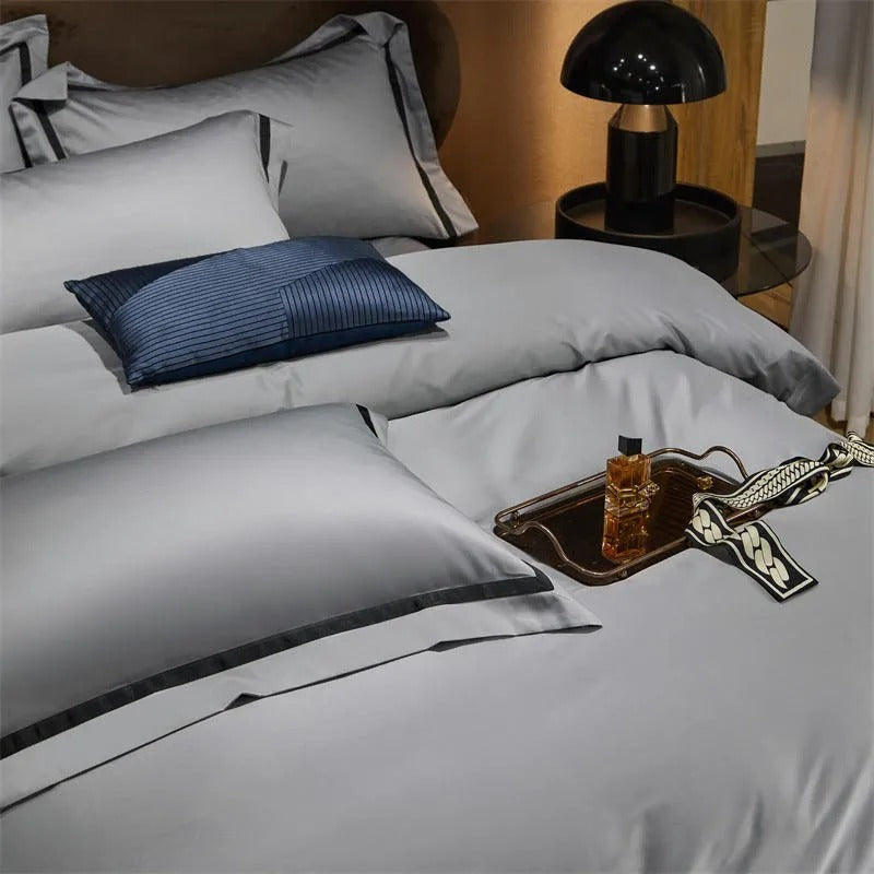 Elegant Brisa Silver Hotel Stripe Bedding Set with Eye-Catching Contrast