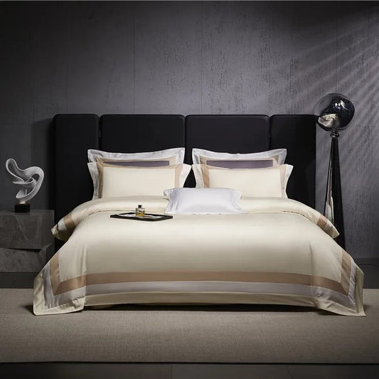 Elegance in Beige: Luxor Striped Egyptian Cotton Bedding Collection