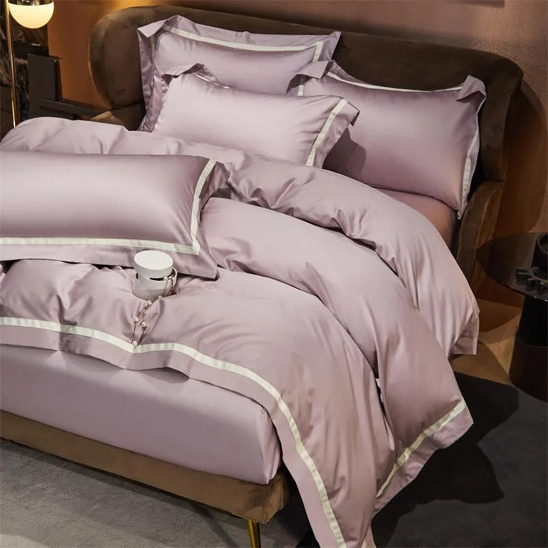 Elegant Dusky Rose Stripe Bedding Set with Hotel-Inspired Contrast