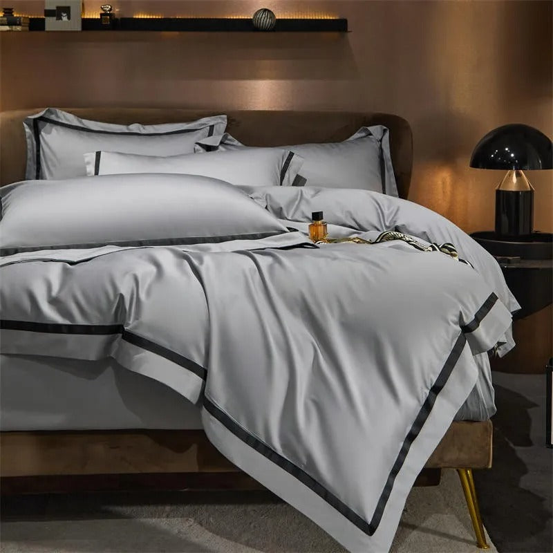 Elegant Brisa Silver Hotel Stripe Bedding Set with Eye-Catching Contrast