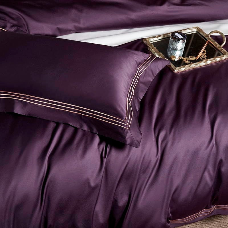 Luxurious Leila Purple Egyptian Cotton Bedding Set with Exquisite Embroidered Edges