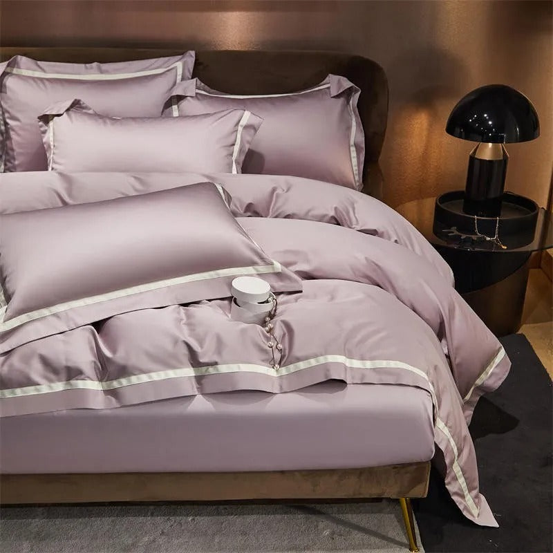 Elegant Dusky Rose Stripe Bedding Set with Hotel-Inspired Contrast