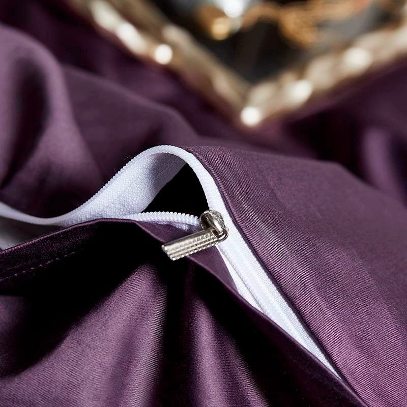 Luxurious Leila Purple Egyptian Cotton Bedding Set with Exquisite Embroidered Edges