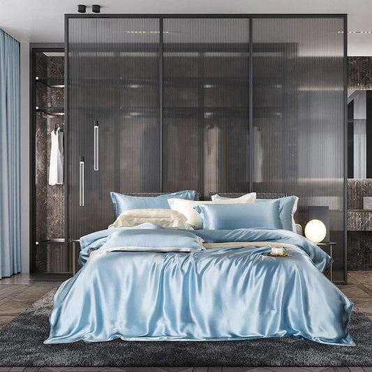 Premium Sky Blue Mulberry Silk Bedding Set