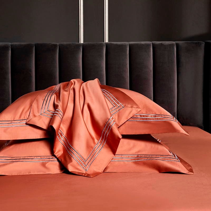 Luxurious Leila Orange Egyptian Cotton Bedding Set with Elegant Embroidered Edges