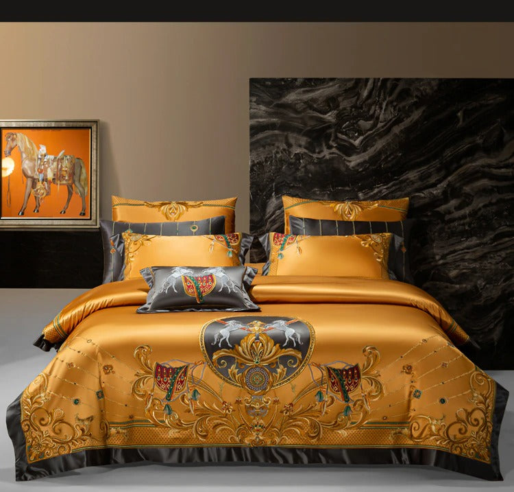 Luxurious Niki Gold Egyptian Cotton Embroidery Bedding Collection