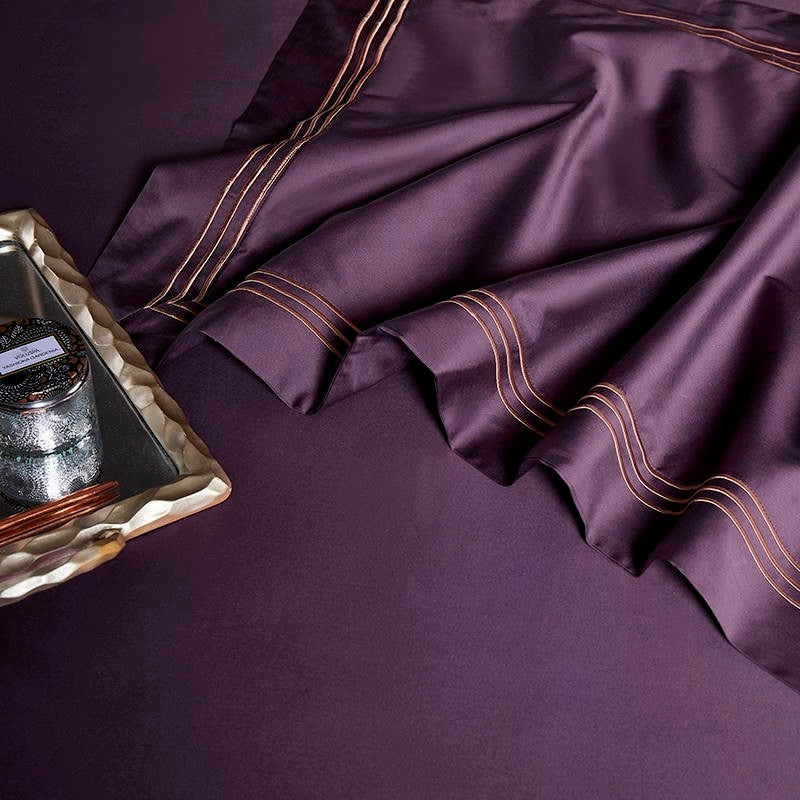 Luxurious Leila Purple Egyptian Cotton Bedding Set with Exquisite Embroidered Edges