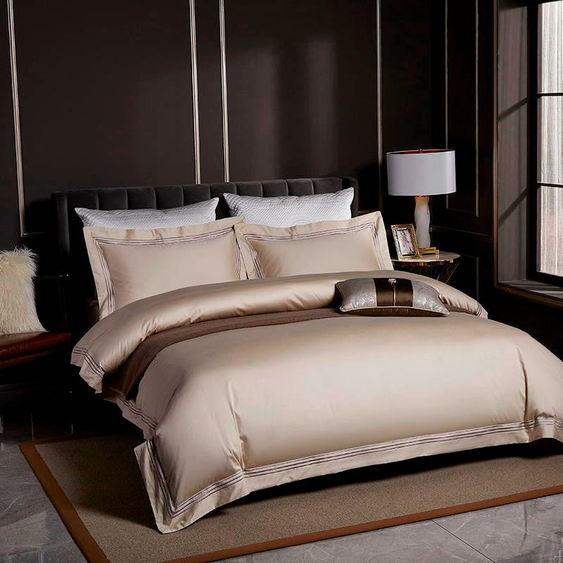 Luxurious Leila Beige Kilim Embroidered Edge Egyptian Cotton Bedding Collection