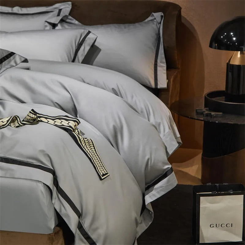 Elegant Brisa Silver Hotel Stripe Bedding Set with Eye-Catching Contrast