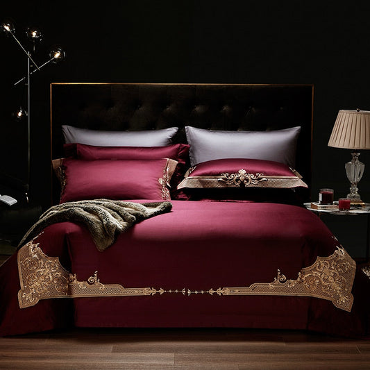 Luxurious Cleopatra Puce Red Egyptian Cotton Bedding Set for an Elegant Bedroom Upgrade