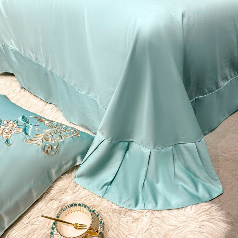 Luxurious Domitia Flemish Sky Embroidered Bedding Set in Premium Egyptian Cotton