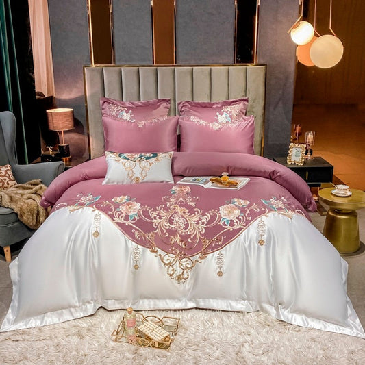 Luxurious Domitia Berry Embroidered Egyptian Cotton Bedding Collection