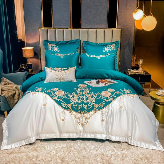 Luxurious Domitia Turquoise Embroidered Egyptian Cotton Bedding Collection