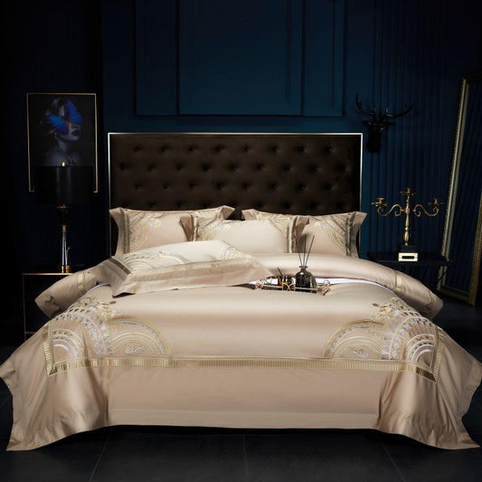 Elegant Mia Art Deco Egyptian Cotton Bedding Set with Exquisite Embroidered Borders