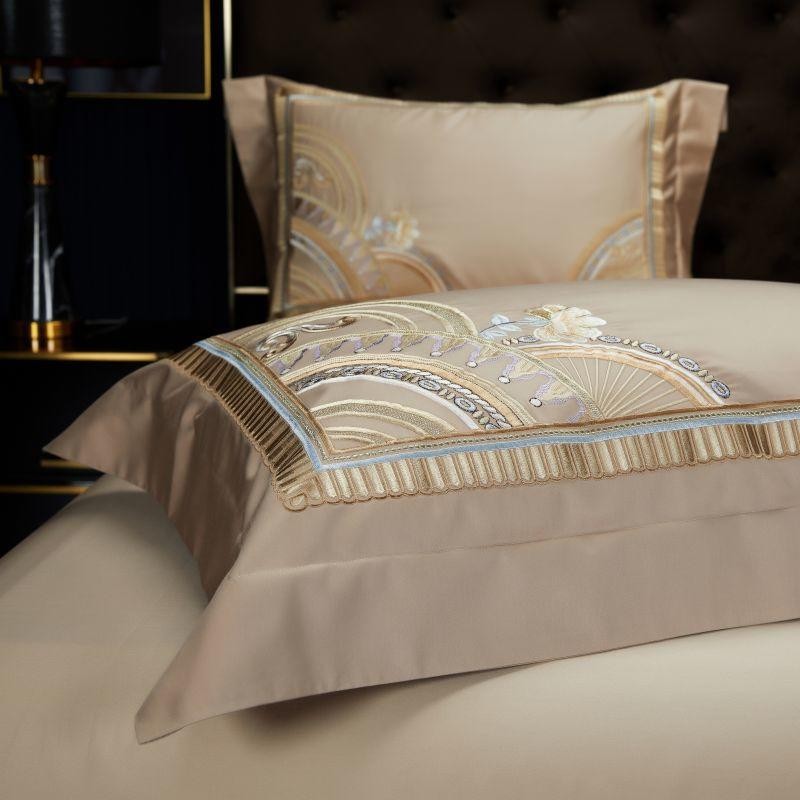 Elegant Mia Art Deco Egyptian Cotton Bedding Set with Exquisite Embroidered Borders