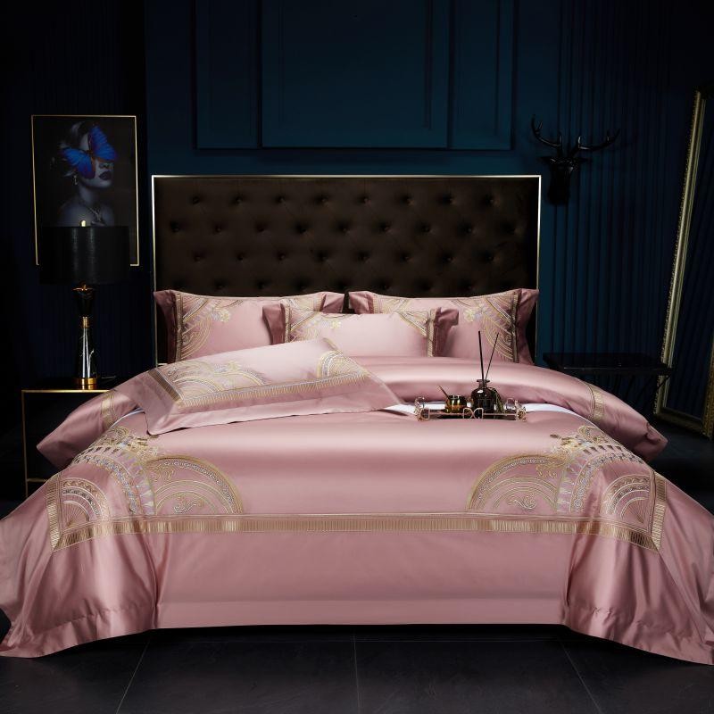 Elegant Mia Art Deco Egyptian Cotton Bedding Set with Exquisite Embroidered Borders