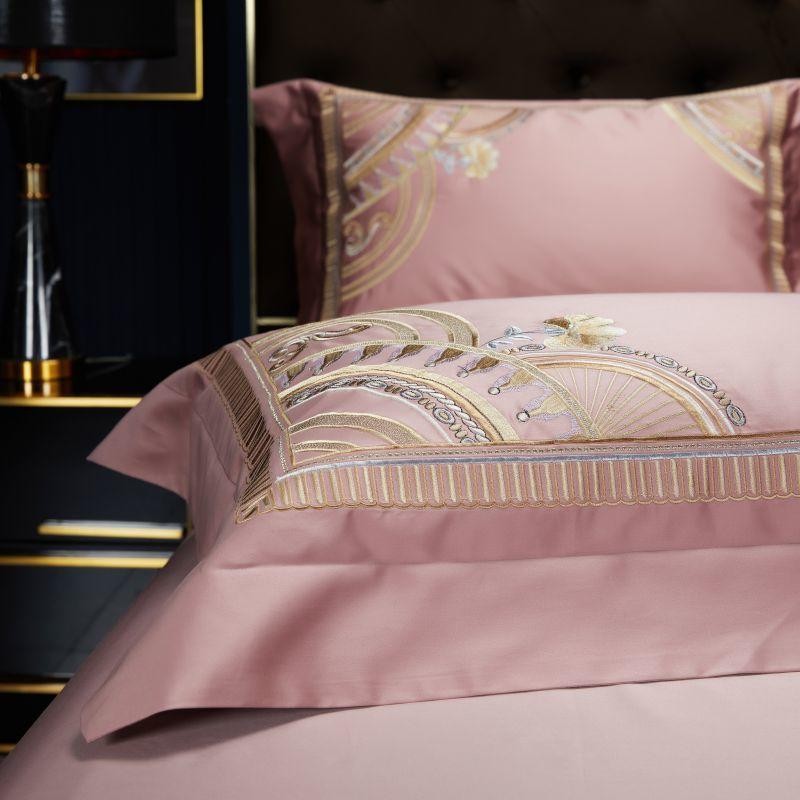 Elegant Mia Art Deco Egyptian Cotton Bedding Set with Exquisite Embroidered Borders