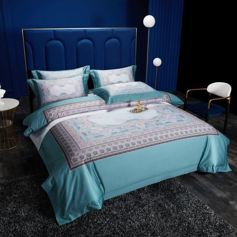 Aurelie Ocean Dreams: Luxurious Silky Egyptian Cotton Bedding Set with Stunning Prints