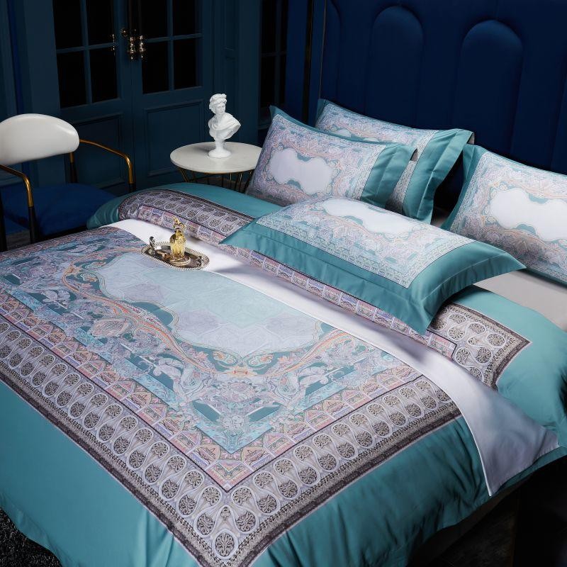 Aurelie Ocean Dreams: Luxurious Silky Egyptian Cotton Bedding Set with Stunning Prints