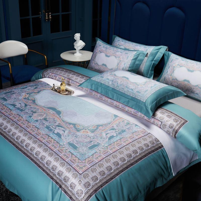 Aurelie Ocean Dreams: Luxurious Silky Egyptian Cotton Bedding Set with Stunning Prints