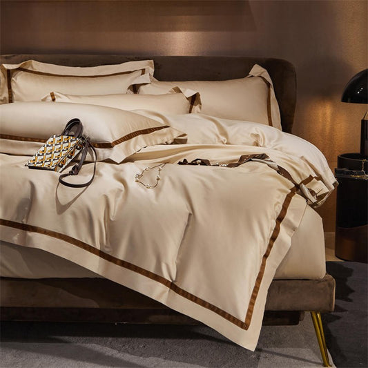 Luxurious Dark Vanilla Hotel Stripe Bedding Set by Brisa